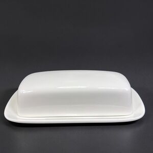 HB White Ceramic Butter Dish with Lid Microwave and Dishwasher Safe 8x4 Inch